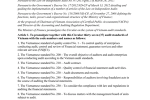 Circular No. 214/2012/TT-BTC promulgating the system of Vietnam audit standards