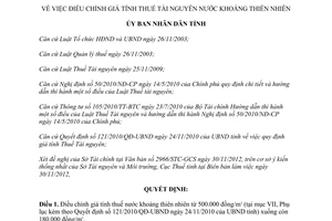 Quyết định 3678/QĐ-UBND năm 2012 điều chỉnh giá tính thuế tài nguyên nước khoáng