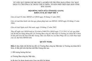 Nghị quyết 24/2012/NQ-HĐND thù lao Trưởng Ban công tác Mặt trận đoàn thể Bắc Giang
