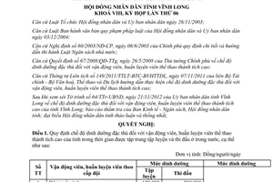 Nghị quyết 49/2012/NQ-HĐND chế độ dinh dưỡng vận động viên Vĩnh Long
