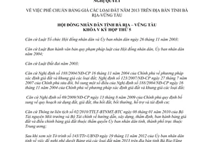 Nghị quyết 29/2012/NQ-HĐND phê chuẩn bảng giá đất 2013 Bà Rịa Vũng Tàu