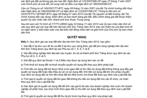 Nghị quyết 29/2012/NQ-HĐND giá đất trên địa bàn tỉnh Sóc Trăng năm 2013