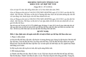 Nghị quyết 19/2012/NQ-HĐND mức chi ngân sách đối với thể dục thể thao Hà Nam