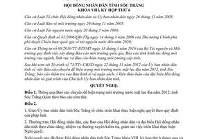 Nghị quyết 27/2012/NQ-HĐND thông qua Báo cáo chuyên đề hiện trạng môi trường