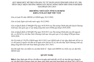 Nghị quyết 08/2012/NQ-HĐND mức hỗ trợ vốn đầu tư từ ngân sách tỉnh đối với 85 xã