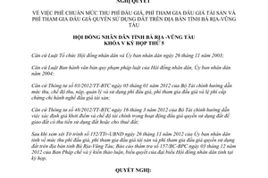 Nghị quyết 23/2012/NQ-HĐND mức thu phí tham gia đấu giá tài sản quyền sử dụng đất Bà Rịa Vũng Tàu