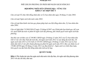 Nghị quyết 14/2012/NQ-HĐND phương án phân bổ ngân sách năm 2013 Bà Rịa Vũng Tàu