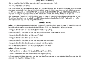 Nghị quyết 16/2012/NQ-HĐND quy định giá đất năm 2013 trên địa bàn tỉnh Hà Nam