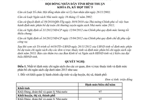 Nghị quyết số 30/2012/NQ-HĐND chi ngân sách cho các đơn vị trực thuộc Bình Thuận