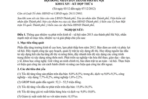 Nghị quyết 18/2012/NQ-HĐND nhiệm vụ phát triển kinh tế xã hội năm 2013 Hà Nội