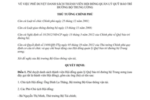 Quyết định 1829/QĐ-TTg năm 2012 phê duyệt danh sách thành viên Hội đồng quản lý