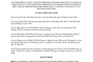 Quyết định 25/2012/QĐ-UBND sửa đổi Khoản 5 Điều 18 Quyết định 04/2010/QĐ-UBND