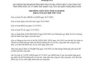 Nghị quyết số 15/2012/NQ-HĐND bồi dưỡng cán bộ công chức tiếp dân xử lý đơn thư khiếu nại Nam Định