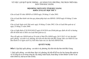 Nghị quyết 21/2012/NQ-HĐND Quỹ quốc phòng an ninh ở xã phường tại Bắc Giang