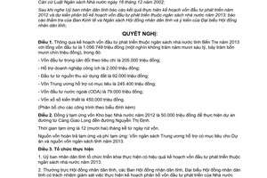 Nghị quyết 19/2012/NQ-HĐND kế hoạch vốn đầu tư phát triển thuộc ngân sách