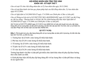 Nghị quyết 27/2012/NQ-HĐND phụ cấp hàng tháng đối với Bảo vệ dân phố Trà Vinh