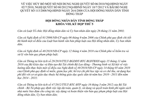 Nghị quyết 98/NQ-HĐND hủy bỏ một số nội dung Nghị quyết 06/2010/NQ.HĐND