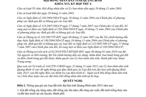 Nghị quyết 53/2012/NQ-HĐND giá đất trên địa bàn tỉnh Quảng Bình năm 2013