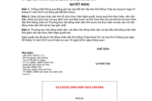 Nghị quyết 90/2012/NQ-HĐND thông qua Quy định giá đất trên địa bàn Đồng Tháp