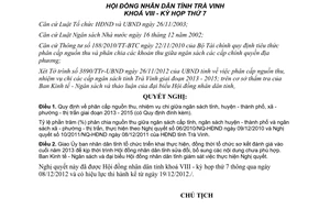 Nghị quyết 22/2012/NQ-HĐND phân cấp thu chi ngân sách Trà Vinh