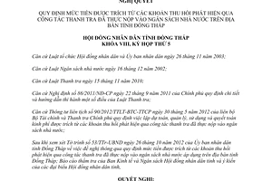 Nghị quyết 92/2012/NQ-HĐND mức tiền được trích từ khoản thu hồi phát hiện