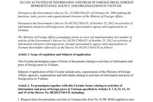 Circular No. 06/2012/TT-BNG on promulgating forms to carry out implementation