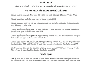 Quyết định 55/2012/QĐ-UBND giao chỉ tiêu dự toán thu chi ngân sách thành phố HCM