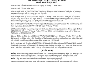 Nghị quyết 29/2012/NQ-HĐND giá đất trên địa bàn tỉnh  Quảng Ngãi năm 2013