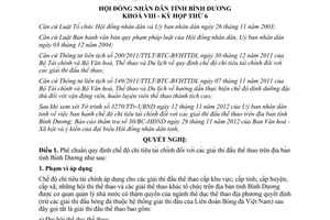 Nghị quyết số 42/2012/NQ-HĐND8 chi tiêu tài chính đối với các giải thi đấu