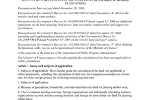 Circular No. 216/2012/TT-BTC guiding the calculation of the land rents applicabl