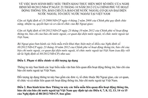 Thông tư 06/2012/TT-BNG biểu mẫu thực hiện Nghị định 88/2012/NĐ-CP