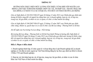 Thông tư 29/2012/TT-BLĐTBXH hướng dẫn mức lương tối thiểu vùng