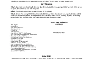 Quyết định 73/2012/QĐ-UBND tiếp nhận giải quyết thủ tục hành chính Đồng Nai