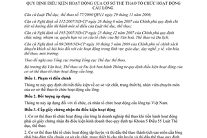 Thông tư 14/2012/TT-BVHTTDL quy định điều kiện hoạt động của cơ sở thể thao