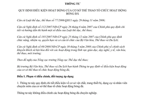 Thông tư 12/2012/TT-BVHTTDL điều kiện hoạt động của cơ sở thể thao hoạt động