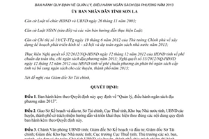 Quyết định 2689/QĐ-UBND quản lý điều hành ngân sách địa phương Sơn La 2013