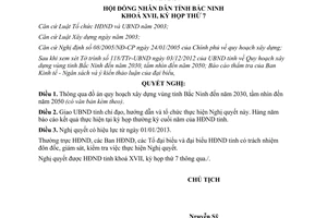 Nghị quyết 67/2012/NQ-HĐND17 Quy hoạch xây dựng vùng tỉnh Bắc Ninh đến 2030 tầm nhìn 2050