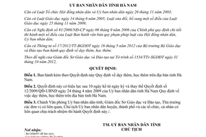 Quyết định 31/2012/QĐ-UBND Quy định dạy học thêm trên địa bàn tỉnh Hà Nam