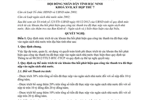 Nghị quyết 70/2012/NQ-HĐND17 mức trích từ khoản thu hồi phát hiện qua công tác thanh tra Bắc Ninh