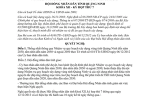Nghị quyết 75/NQ-HĐND năm 2012 thông qua Nhiệm vụ quy hoạch xây dựng vùng