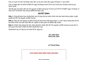 Quyết định 2978/QĐ-UBND năm 2012 công bố thủ tục hành chính mới tỉnh Bạc Liêu