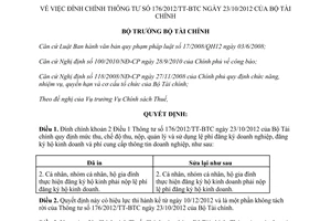 Quyết định 3169/QĐ-BTC năm 2012 đính chính Thông tư 176/2012/TT-BTC do Bộ trưởng