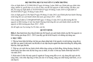 Quyết định số 2199/QĐ-BTNMT năm 2012 Kế hoạch cải cách hành chính Bộ Tài nguyên