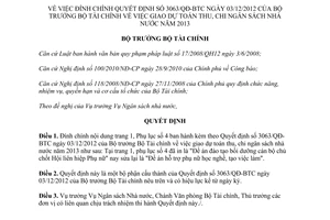Quyết định 3141/QĐ-BTC 2012 đính chính 3063/QĐ-BTC giao dự toán thu chi ngân sách nhà nước 2013