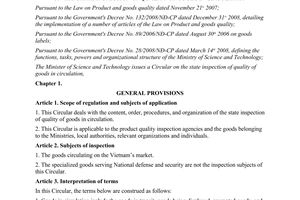 Circular No. 26/2012/TT-BKHCN on the state inspection of quality of goods