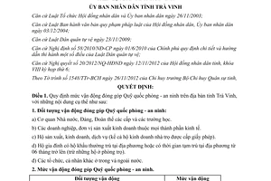 Quyết định 35/2012/QĐ-UBND mức vận động đóng góp Quỹ quốc phòng an ninh Trà Vinh