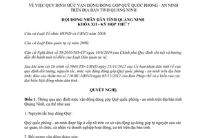 Nghị quyết 71/2012/NQ-HĐND vận động đóng góp Quỹ quốc phòng an ninh Quảng Ninh