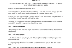 Thông tư 25/2012/TT-BKHCN danh mục và yêu cầu kiểm soát vật liệu và thiết bị