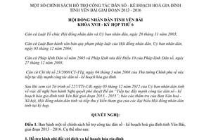 Nghị quyết 29/2012/NQ-HĐND một số chính sách hỗ trợ công tác dân số kế hoạch hóa