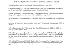 Thông tư 49/2012/TT-BGTVT Quy chuẩn kỹ thuật quốc gia về Bến xe khách